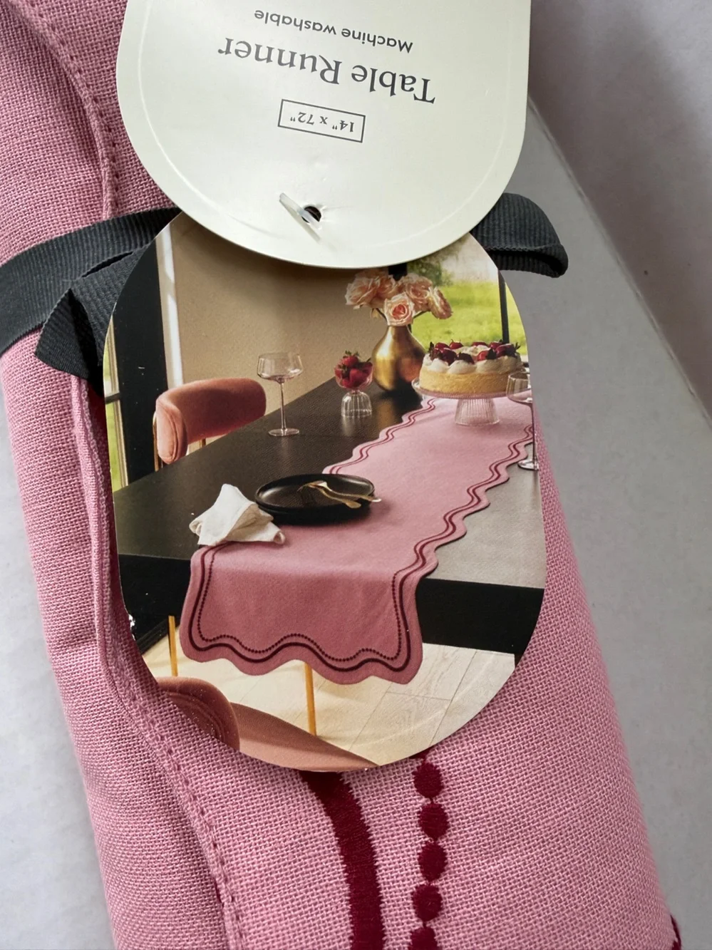 Threshold Pink Table Runner 14” x 72” | Decorative Cotton Dining Table Accent